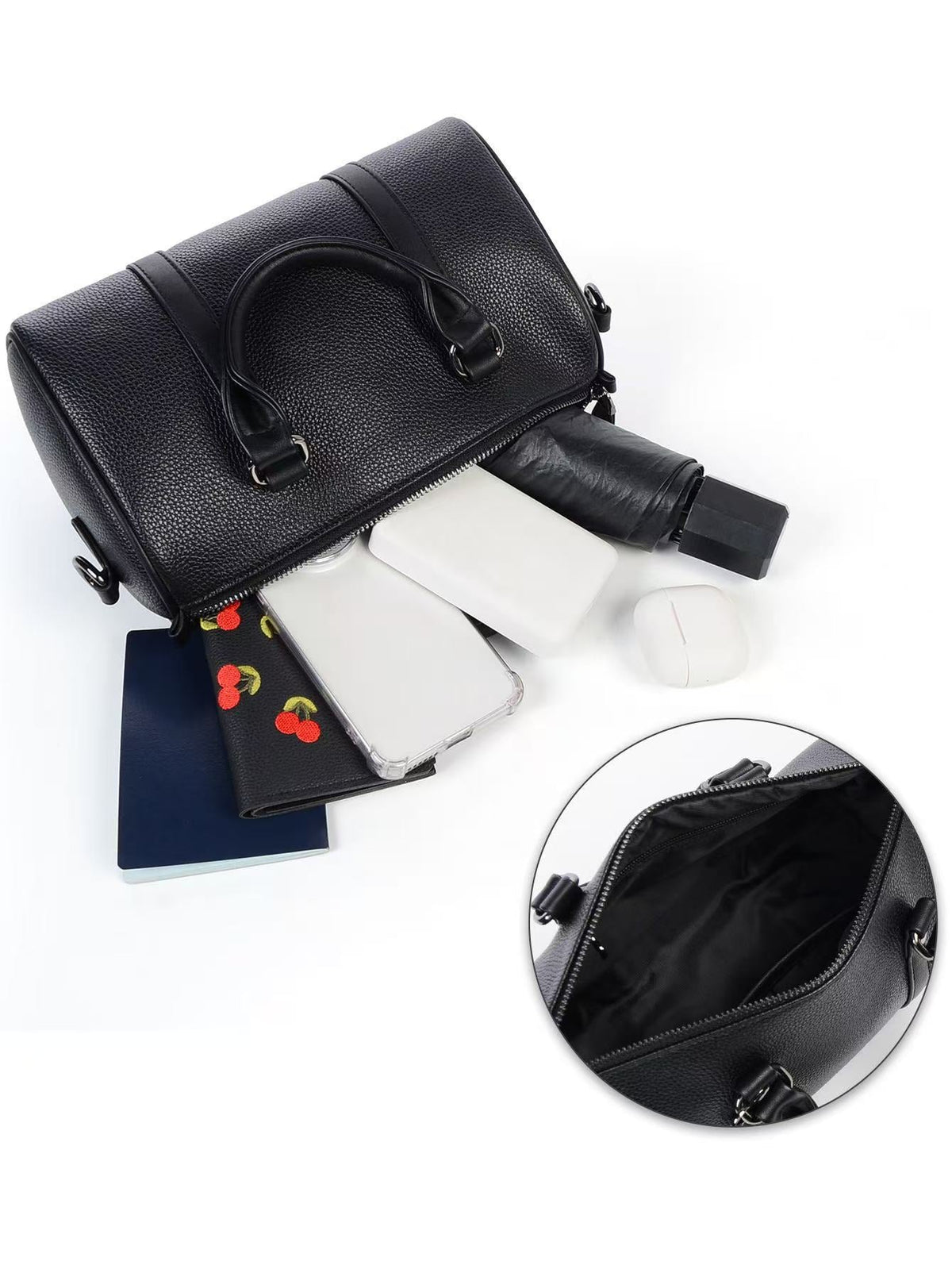 T588-741 Handbag, stylish and beautiful, all black leather