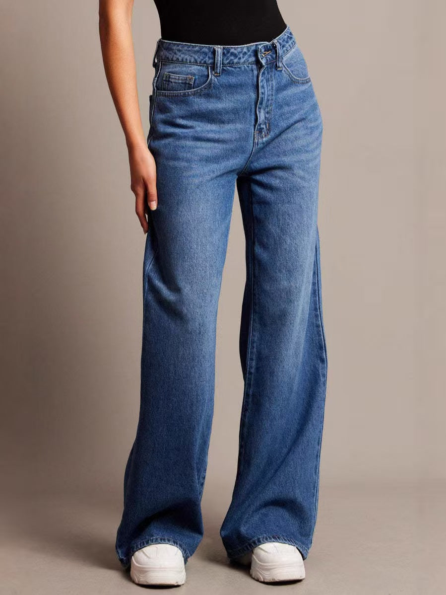 Loose wide leg women's jeans look slim and high waisted