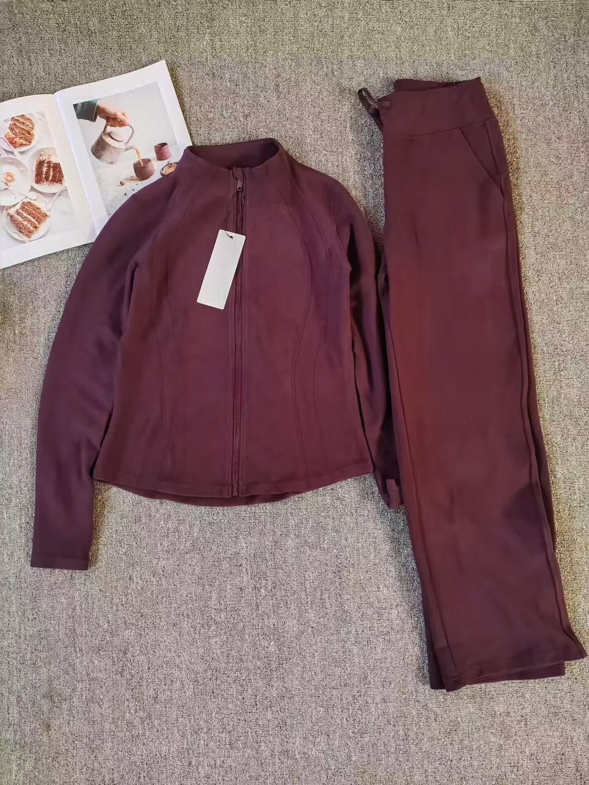 T588-829  Zipper Sports Solid Color Set for Women