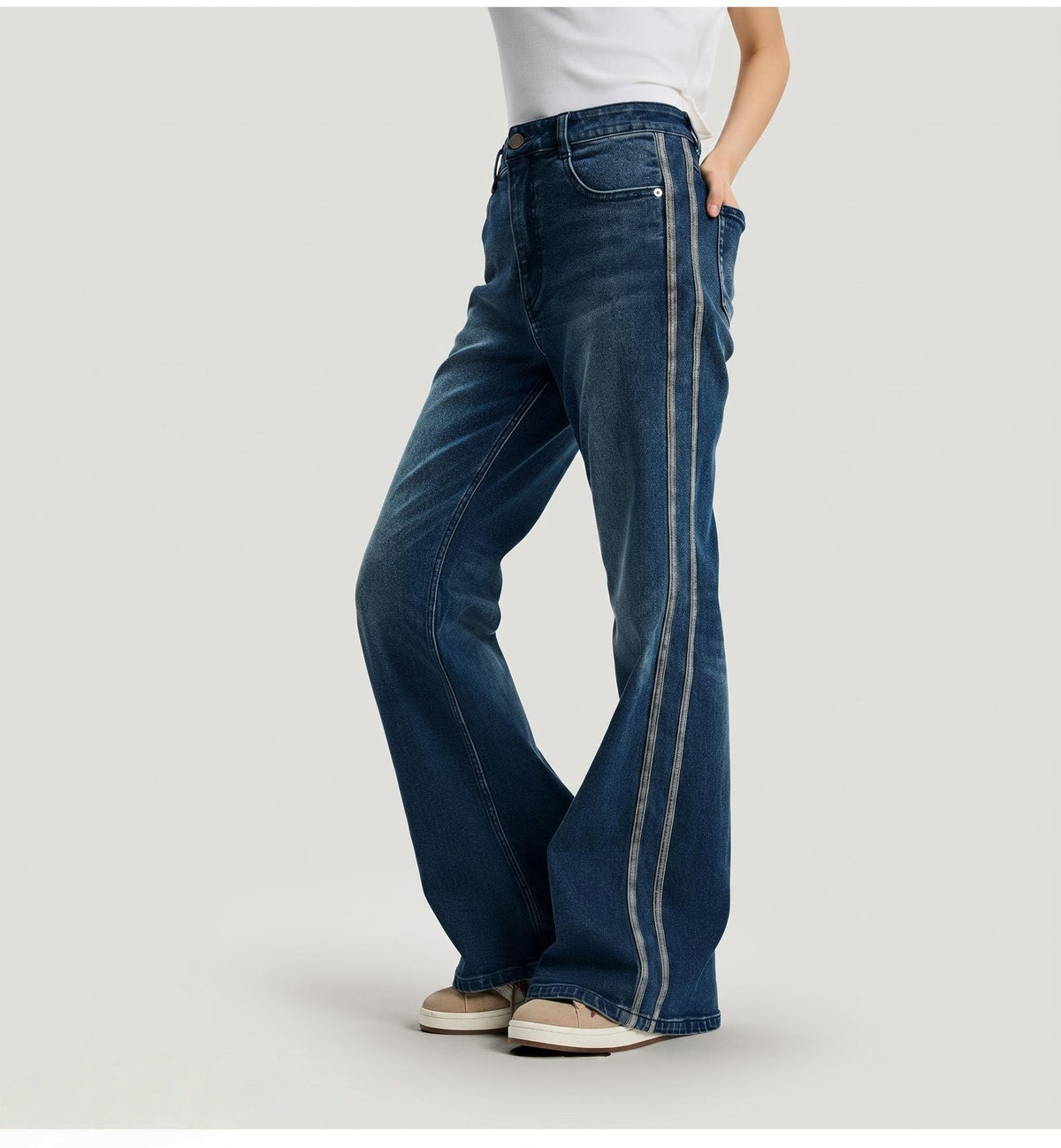 T588-1193  Micro denim wide leg high waisted pants