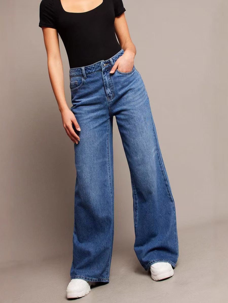 Loose wide leg women's jeans look slim and high waisted