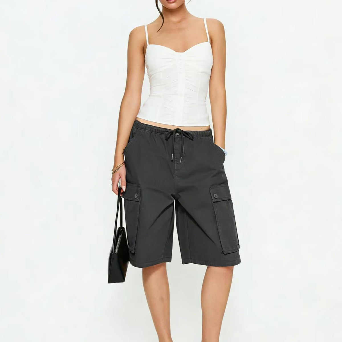 Workwear straight leg casual loose five quarter pants  E1285