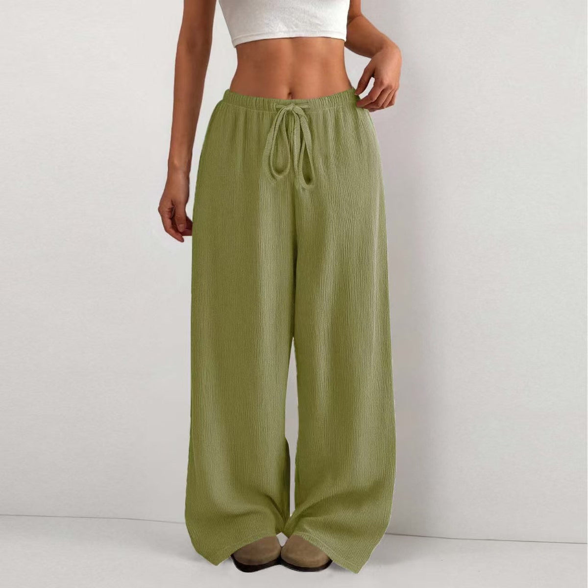 Drawstring tied solid color loose casual pants  E1269